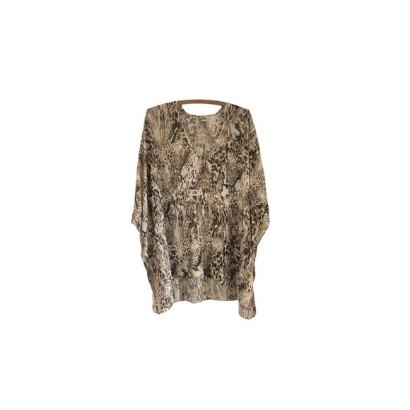 Show Me Your MuMu Womens Brown Python Snake Sheer Vneck Tunic Top Size Small - Picture 1 of 4